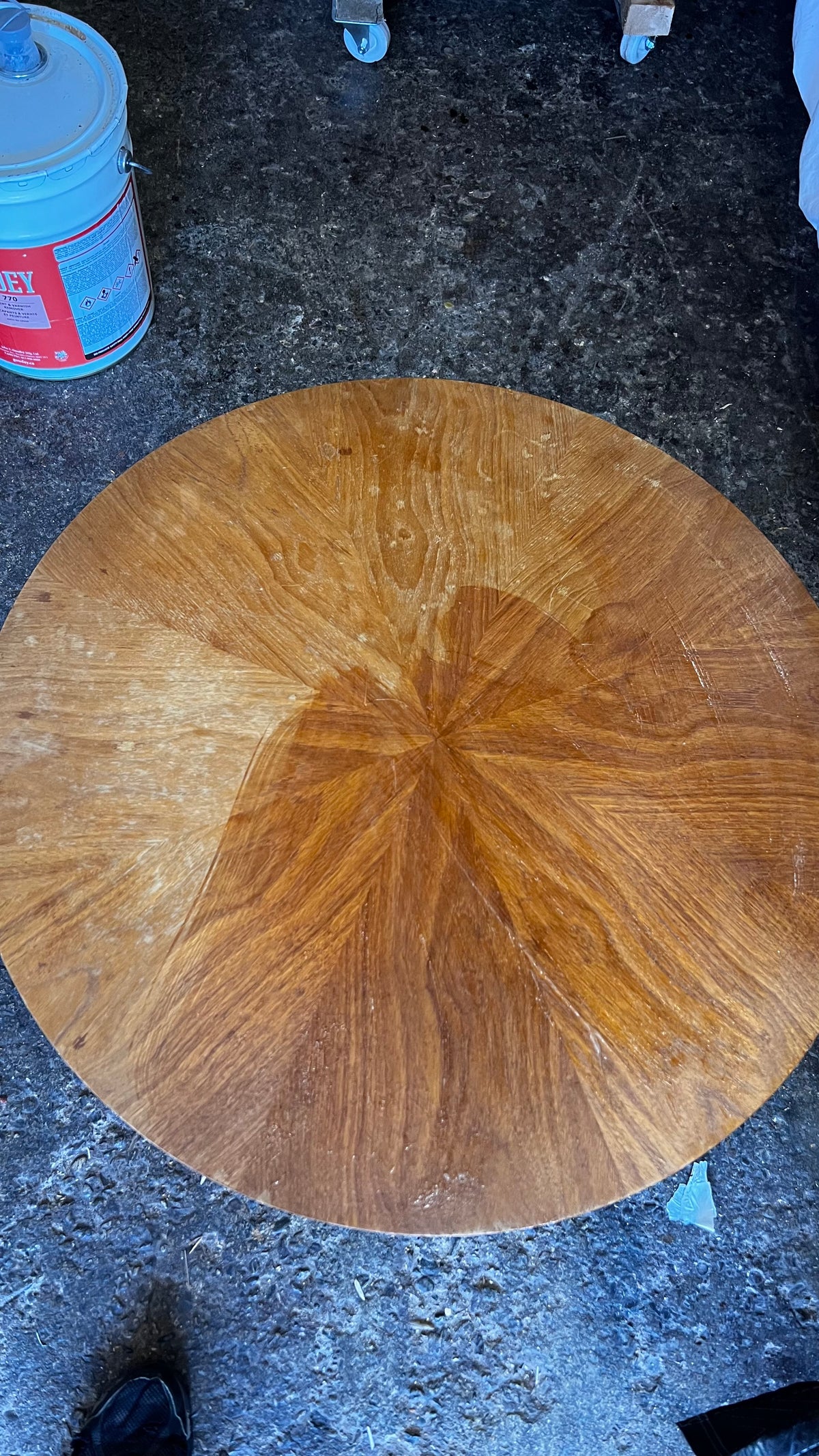 REFINISHED Mid Century Modern Teak Coffee Table Sunburst D 30.5