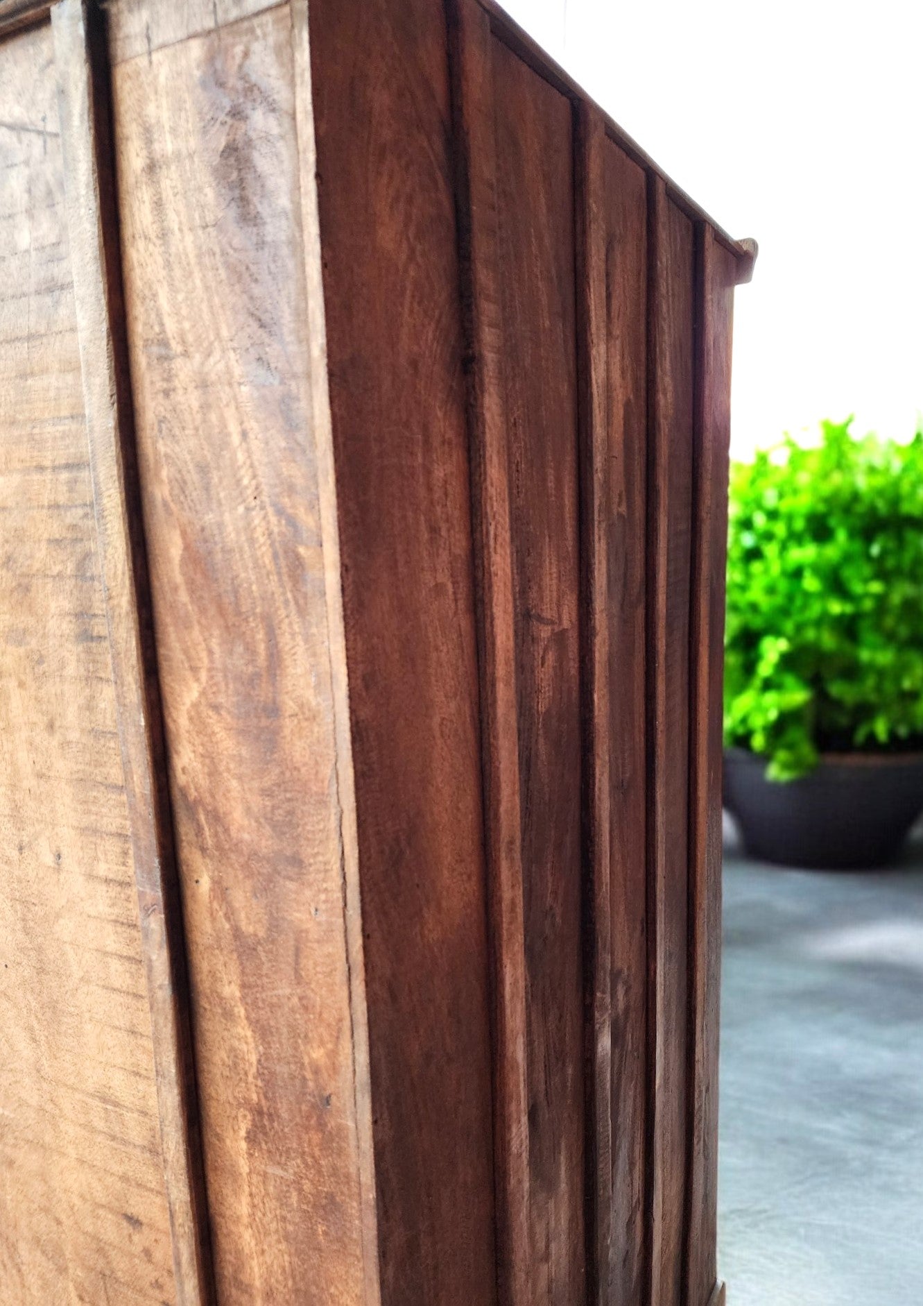 Indian 19th C Gujarat Teak Armoire w Iron Braces & Carved Columns (inside can be customized)