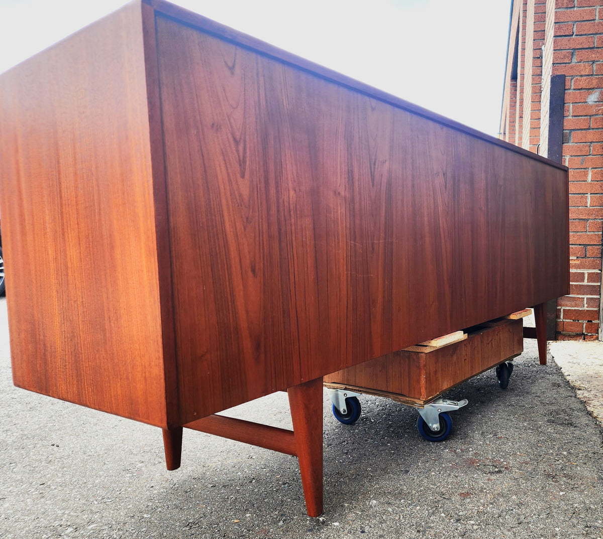 REFINISHED Danish Mid Century Modern Teak Tambour Credenza by Kofod Larsen 83