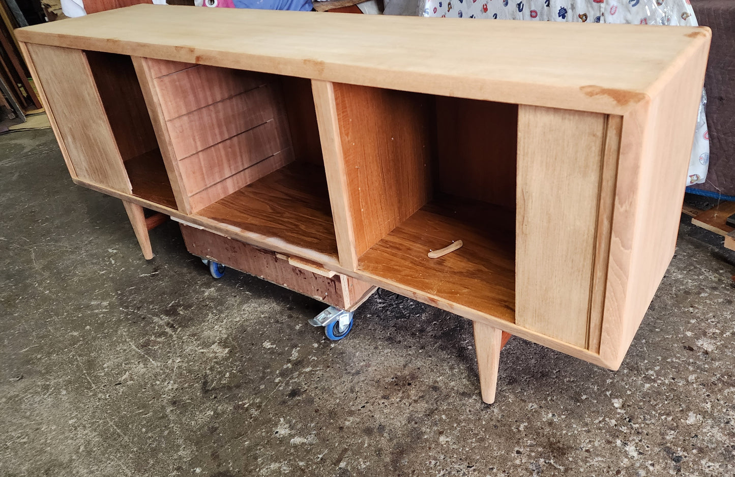 REFINISHED Danish MCM Teak Tambour Credenza by Kofod Larsen 83"