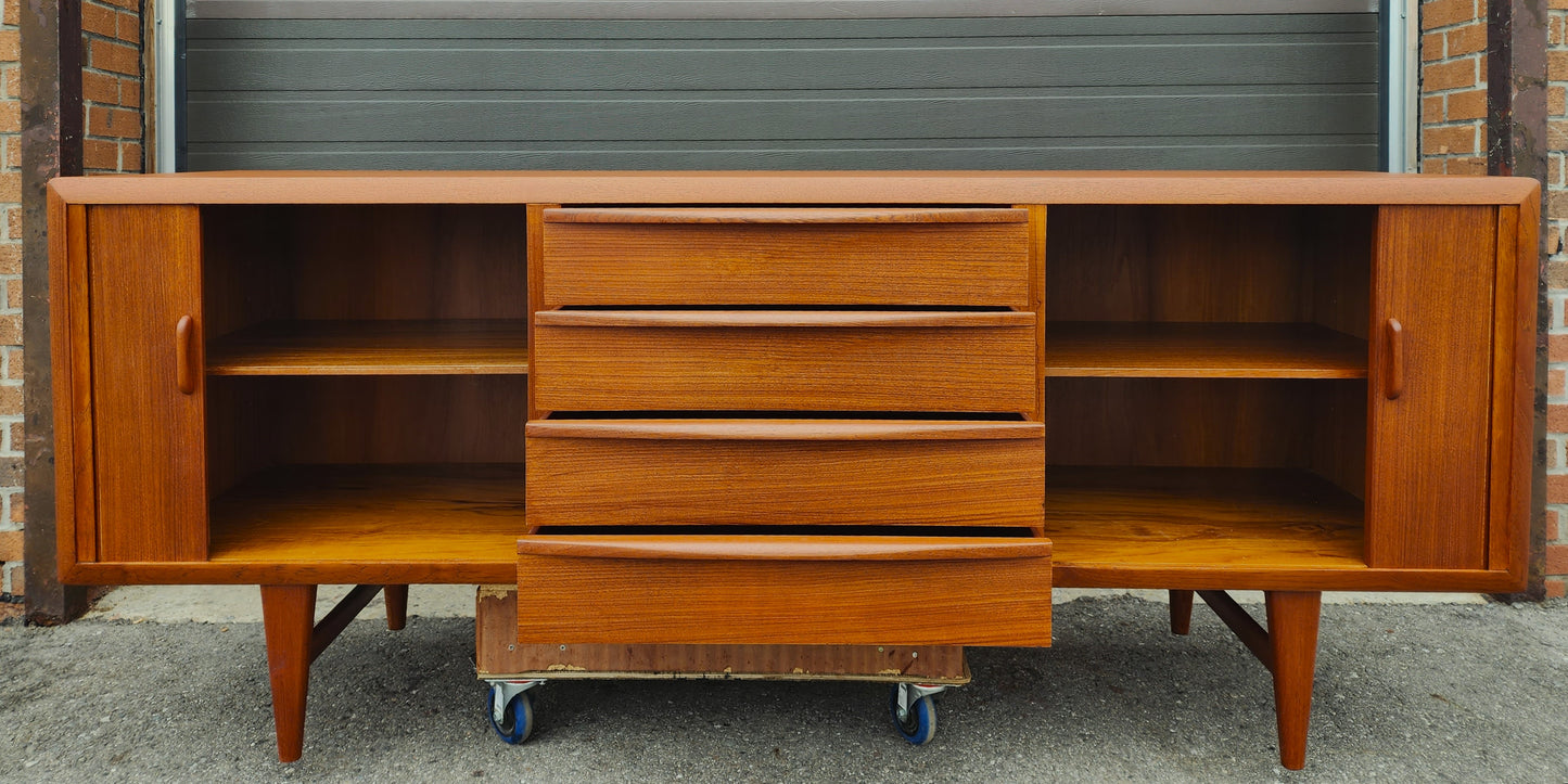 REFINISHED Danish Mid Century Modern Teak Tambour Credenza by Kofod Larsen 83"