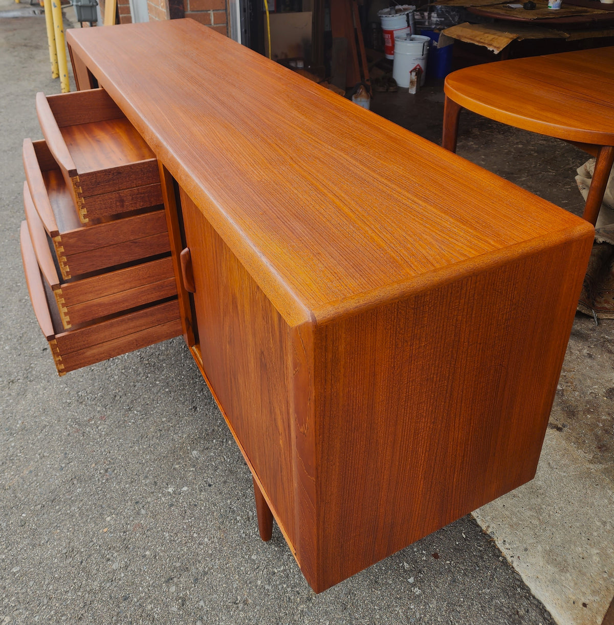 REFINISHED Danish Mid Century Modern Teak Tambour Credenza by Kofod Larsen 83