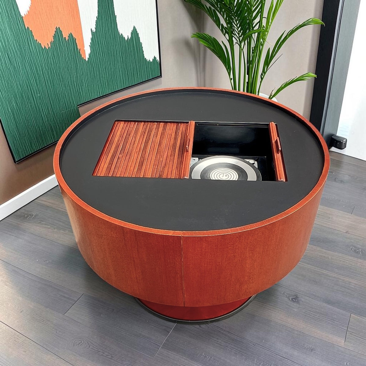 REFINISHED MCM Electrohome Circa 75 Model 703 Circular Stereo Console w Speakers