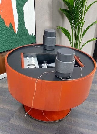 REFINISHED MCM Electrohome Circa 75 Model 703 Circular Stereo Console w Speakers