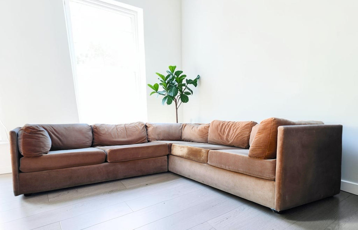 MCM Selig L-Shaped Sectional Sofa Playpen Style, Iconic Camel Velvet