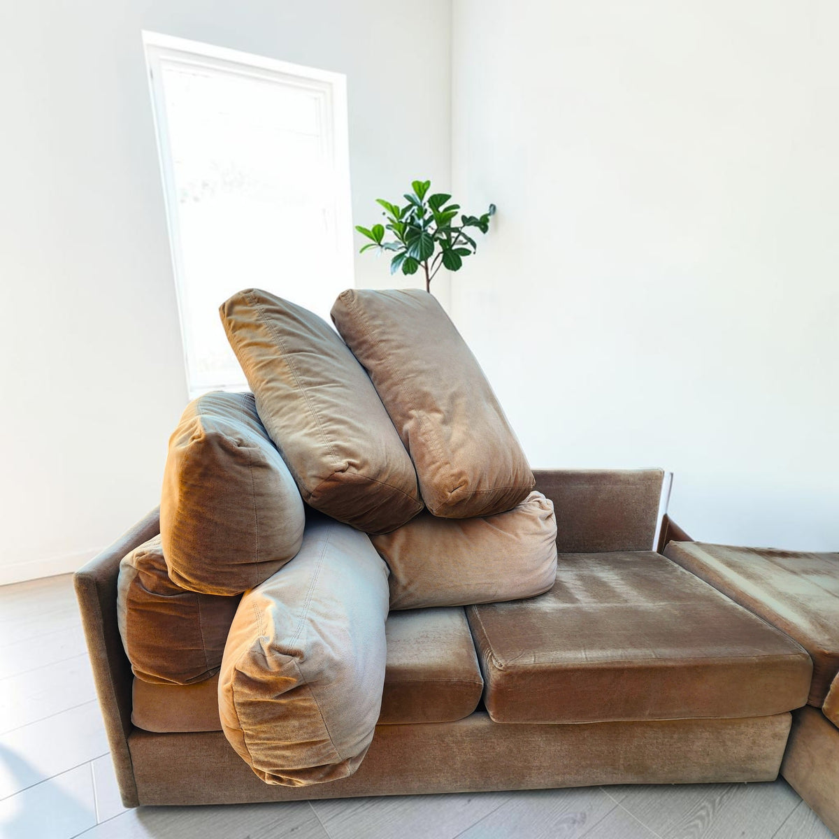 MCM Selig L-Shaped Sectional Sofa Playpen Style, Iconic Camel Velvet