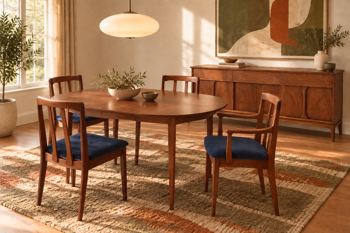 4 REFINISHED REUPHOLSTERED MCM Walnut Chairs by Honderich