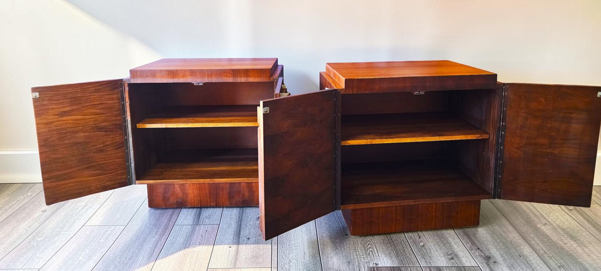 2 REFINISHED Mid Century Modern Walnut Brutalist Nightstands by Tobago