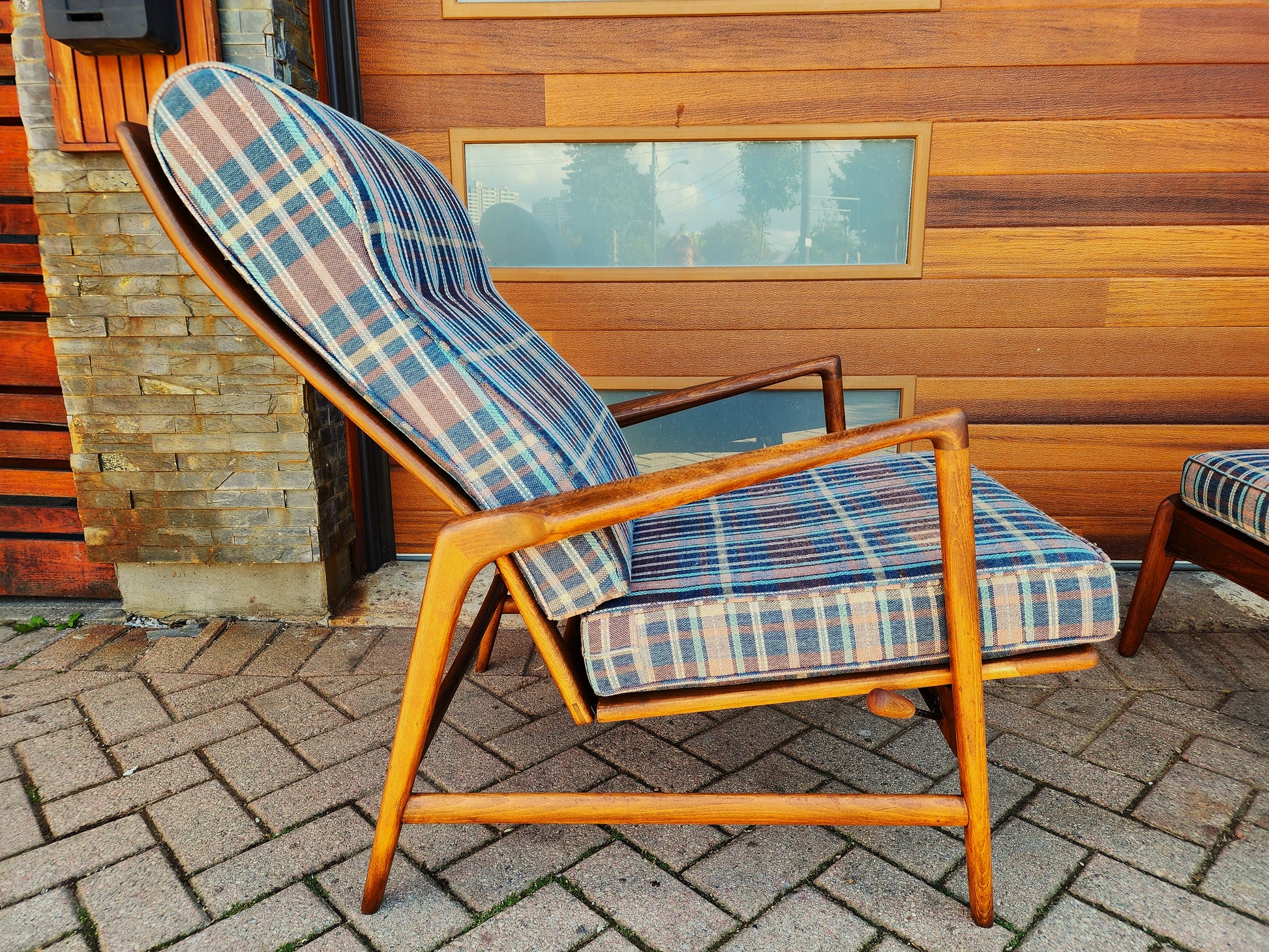 REFINISHED Danish MCM Walnut Lounge Chair Recliner Ottoman by Ib Kof