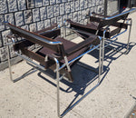 2 vintage Mid Century Modern Wassily chairs by Marcel Breuer for Knoll in brown leather 4