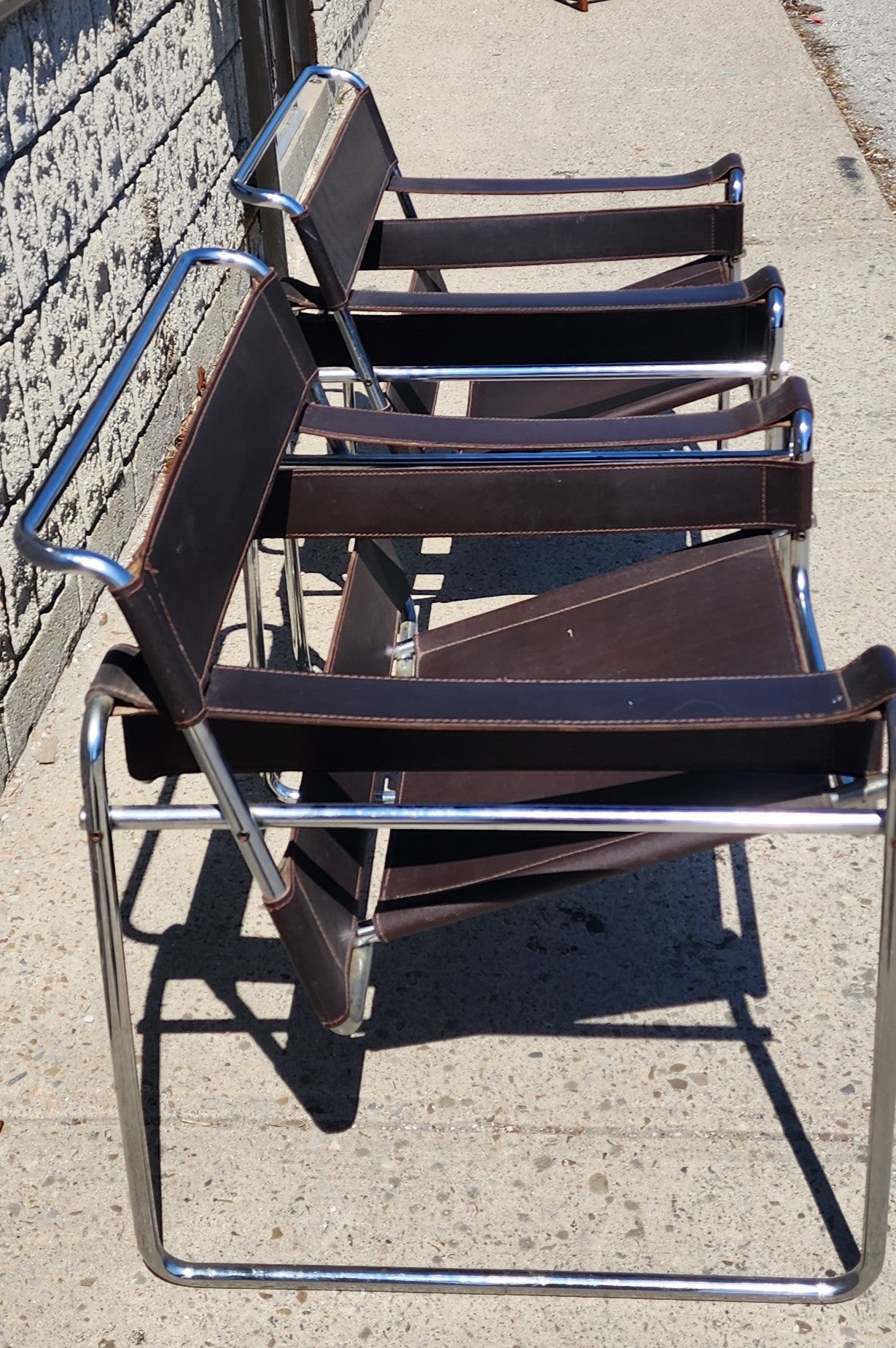 2 vintage Mid Century Modern Wassily chairs by Marcel Breuer for Knoll in brown leather