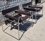 2 vintage Mid Century Modern Wassily chairs by Marcel Breuer for Knoll in brown leather 9