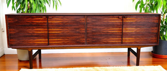 REFINISHED Mid Century Modern Brazilian Rosewood Sideboard  Hertug by F. Kayser 86"