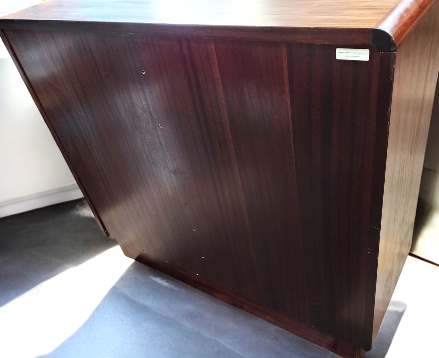 RESTORED Danish Mid Century Modern Rosewood Tambour Cabinet 51" w Finished Back