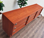 REFINISHED Mid Century Modern Teak & Chrome Dresser 9 Drawers, Low 6 ft 8