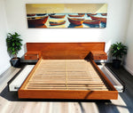 REFINISHED MCM Teak Bed w Floating Nightstands & Drawers Queen by REFF 1