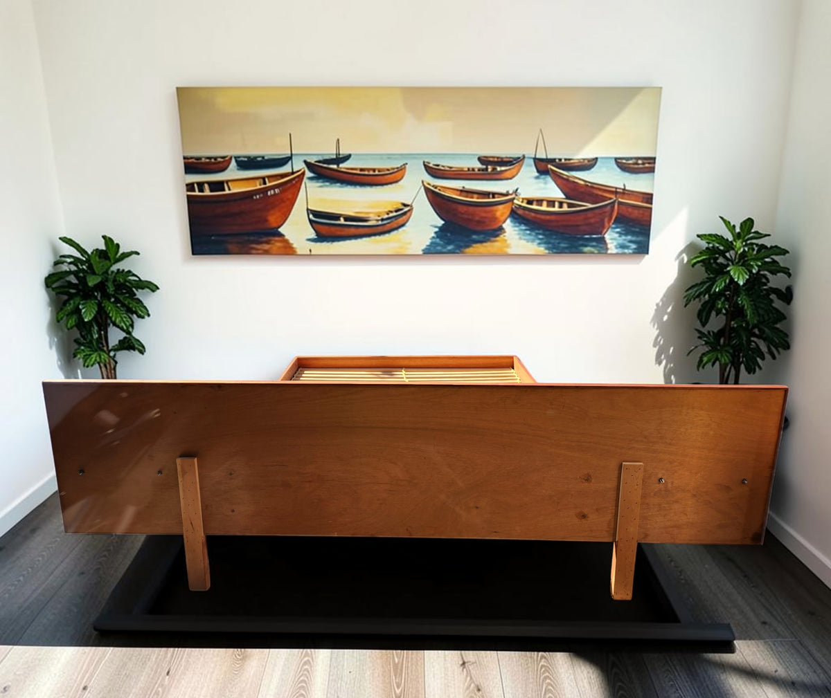 REFINISHED MCM Teak Bed w Floating Nightstands & Drawers Queen by REFF