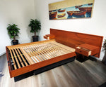 REFINISHED MCM Teak Bed w Floating Nightstands & Drawers Queen by REFF 5