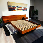 REFINISHED MCM Teak Bed w Floating Nightstands & Drawers Queen by REFF 7