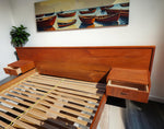 REFINISHED MCM Teak Bed w Floating Nightstands & Drawers Queen by REFF 9