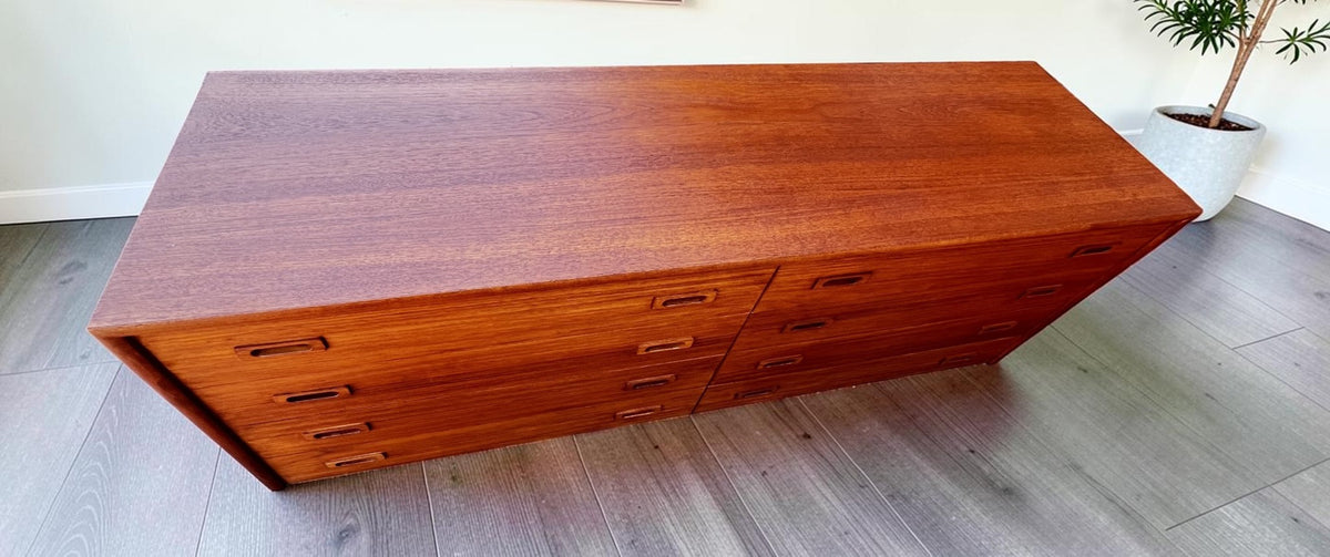 REFINISHED Mid Century Modern Teak Queen Bed w Nightstands & Dresser
