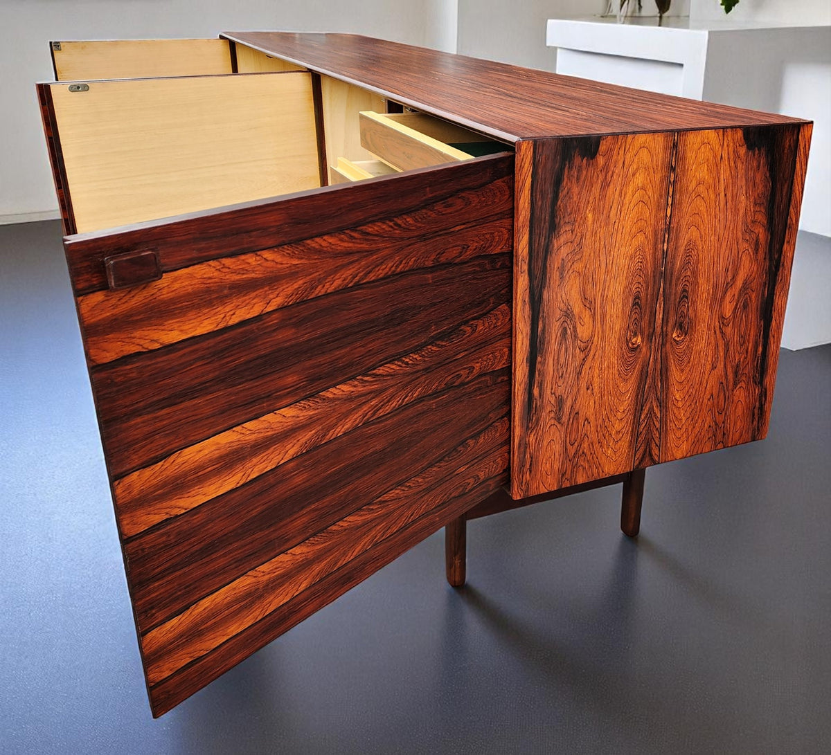 REFINISHED Mid Century Modern Brazilian Rosewood Sideboard  Hertug by F. Kayser 86
