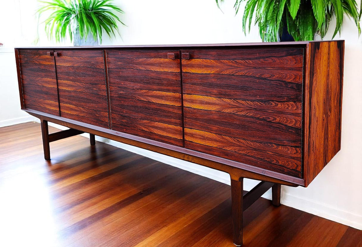 REFINISHED Mid Century Modern Brazilian Rosewood Sideboard  Hertug by F. Kayser 86