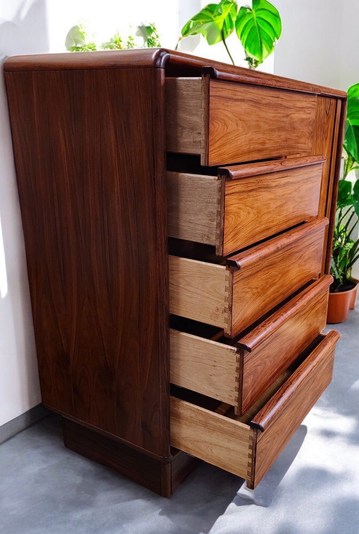 RESTORED Danish Mid Century Modern Rosewood Tambour Cabinet 51" w Finished Back
