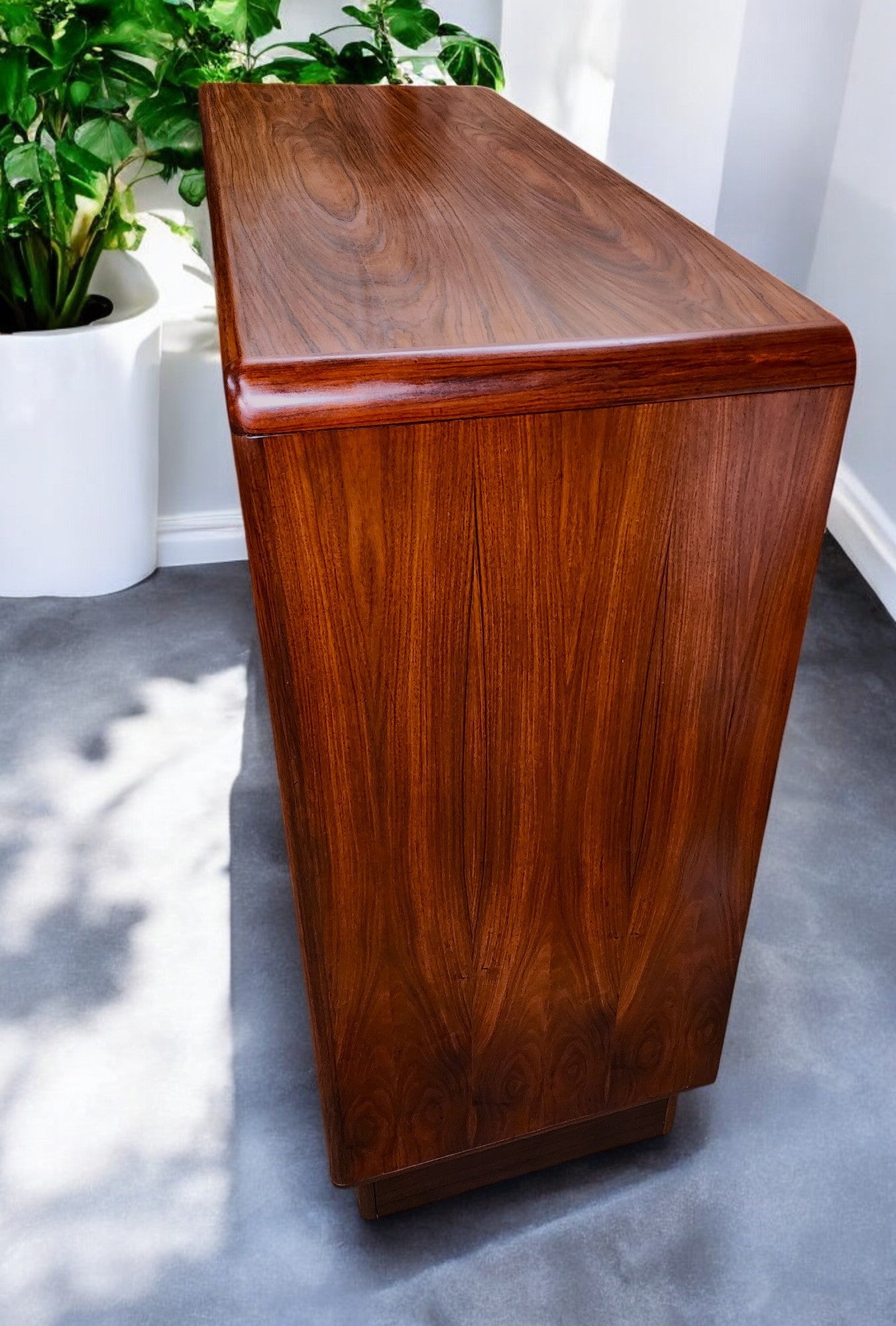 RESTORED Danish Mid Century Modern Rosewood Tambour Cabinet 51" w Finished Back