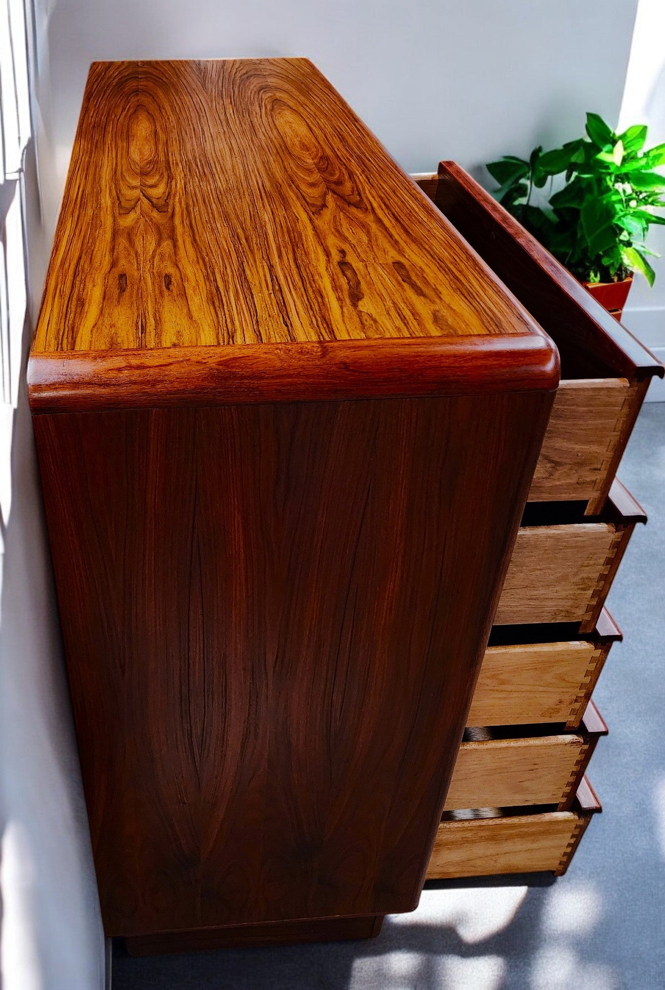 RESTORED Danish Mid Century Modern Rosewood Tambour Cabinet 51" w Finished Back