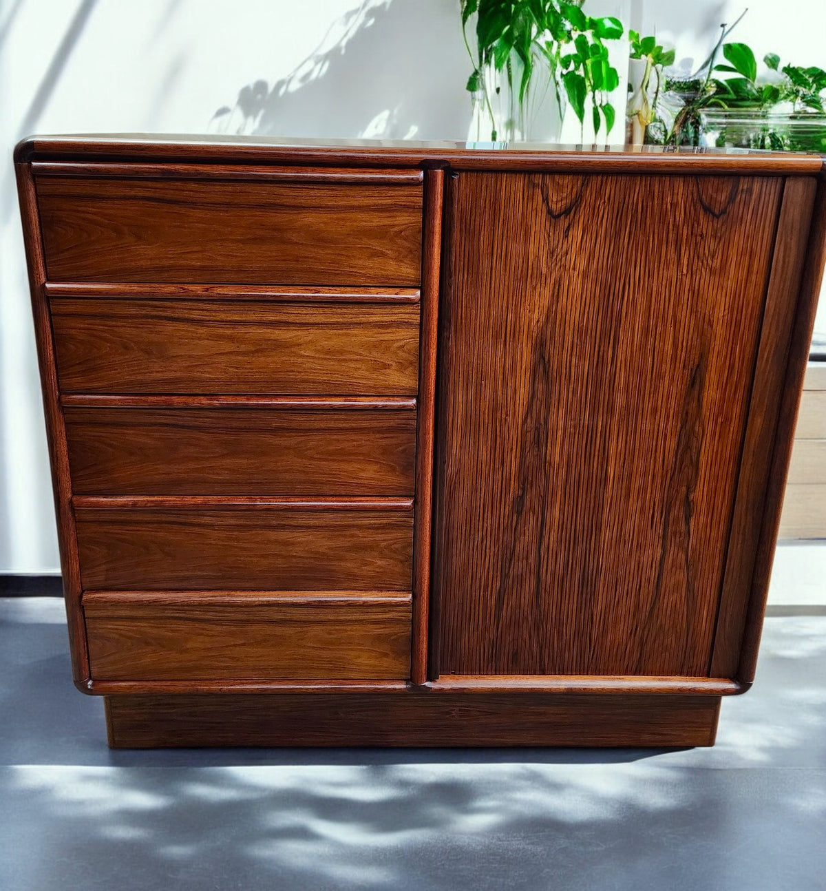 RESTORED Danish Mid Century Modern Rosewood Tambour Cabinet 51