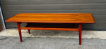 REFINISHED Danish Mid Century Modern Teak Coffee Table with Slatted Shelf 59.5