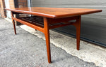 REFINISHED Danish Mid Century Modern Teak Coffee Table with Slatted Shelf 59.5