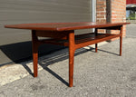 REFINISHED Danish Mid Century Modern Teak Coffee Table with Slatted Shelf 59.5