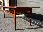 REFINISHED Danish Mid Century Modern Teak Coffee Table with Slatted Shelf 59.5