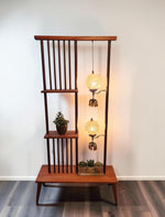 RESTORED MCM Atomic Age Walnut Room Divider w Shelves & Lamps 1