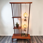 RESTORED MCM Atomic Age Walnut Room Divider w Shelves & Lamps 10