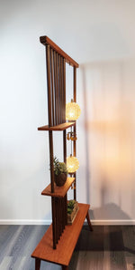 RESTORED MCM Atomic Age Walnut Room Divider w Shelves & Lamps 5