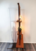 RESTORED MCM Atomic Age Walnut Room Divider w Shelves & Lamps 6