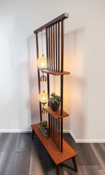 RESTORED MCM Atomic Age Walnut Room Divider w Shelves & Lamps 7