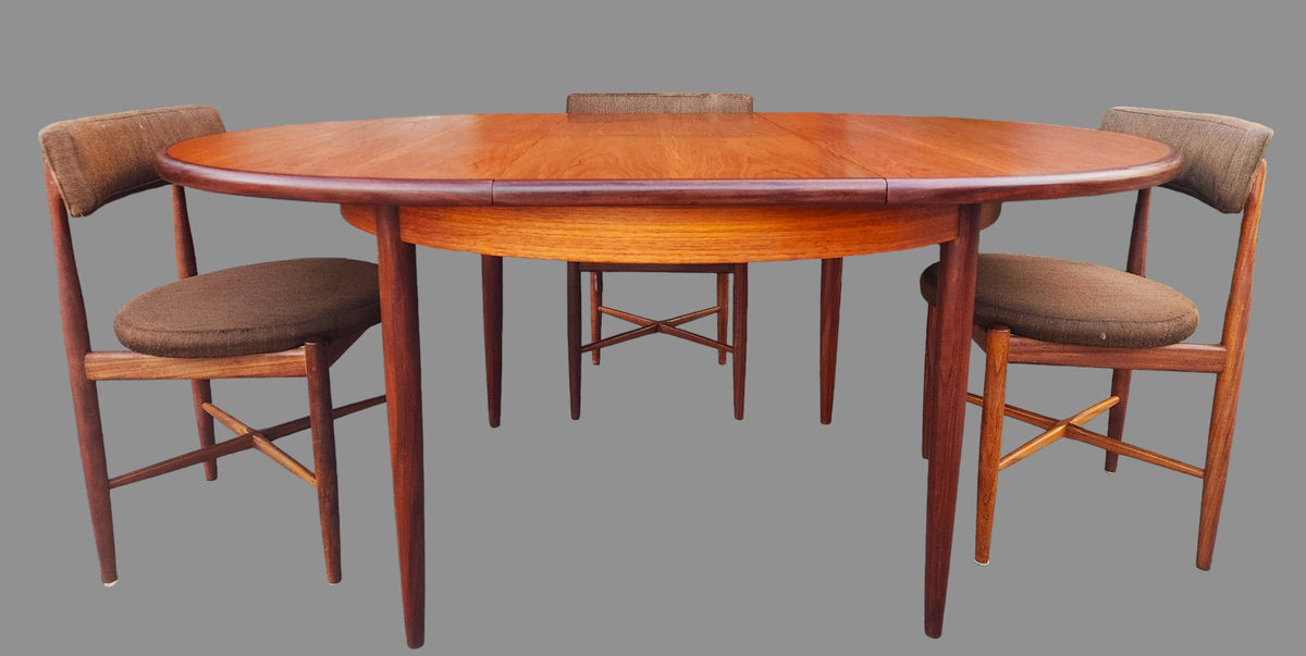 REFINISHED MCM Teak Extension Table & 6 REUPHOLSTERED chairs by G Plan