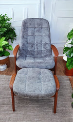 REFINISHED REUPHOLSTERED MCM Teak Scoop Lounge Chair & Ottoman by Huber 4