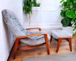 REFINISHED REUPHOLSTERED MCM Teak Scoop Lounge Chair & Ottoman by Huber 5