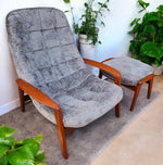 REFINISHED REUPHOLSTERED MCM Teak Scoop Lounge Chair & Ottoman by Huber 6