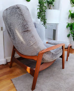 REFINISHED REUPHOLSTERED MCM Teak Scoop Lounge Chair & Ottoman by Huber 8