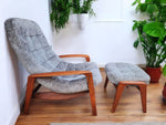 REFINISHED REUPHOLSTERED MCM Teak Scoop Lounge Chair & Ottoman by Huber 9