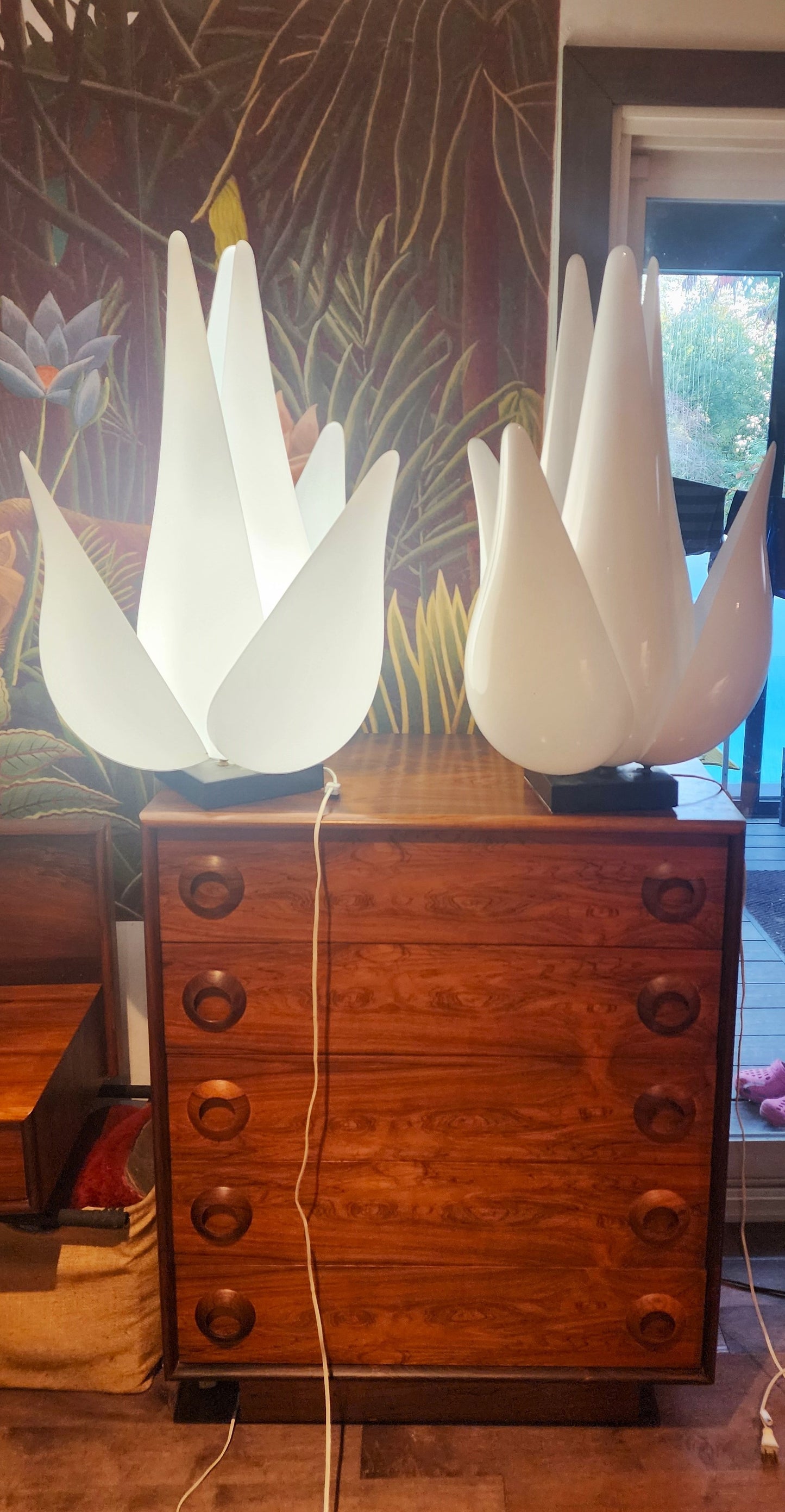 Mid Century Modern Large Sculptural Acrylic Tulip Lamps by R.Rougier