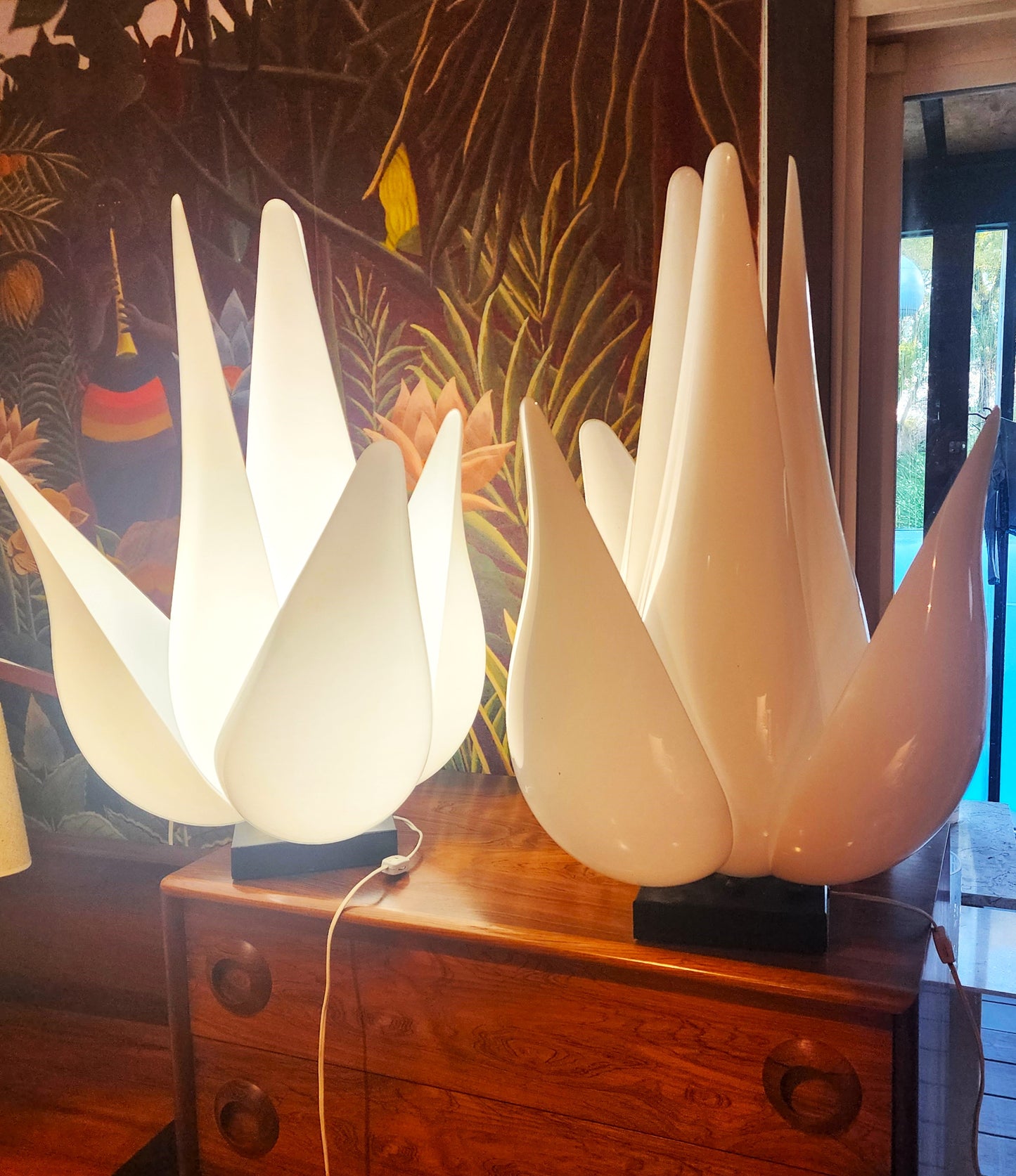 Mid Century Modern Large Sculptural Acrylic Tulip Lamps by R.Rougier