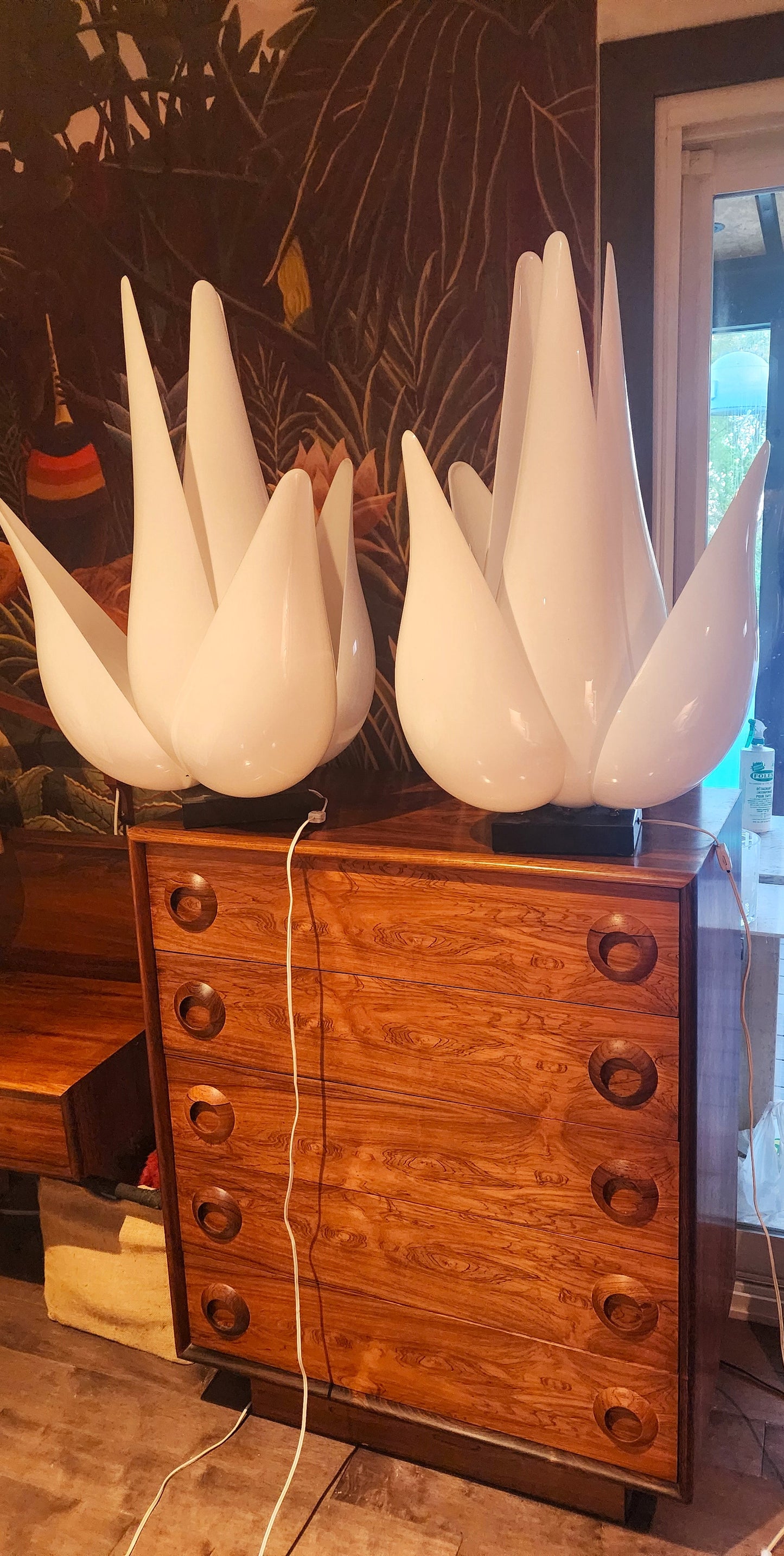 Mid Century Modern Large Sculptural Acrylic Tulip Lamps by R.Rougier