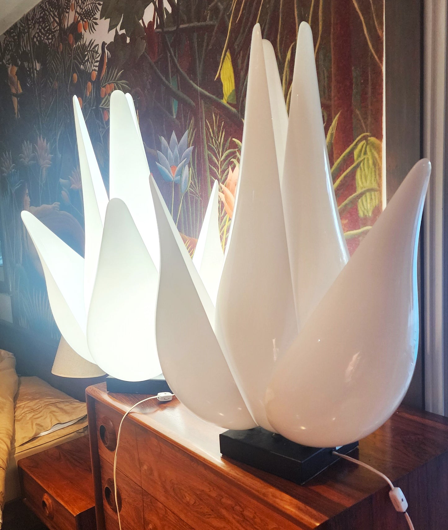 Mid Century Modern Large Sculptural Acrylic Tulip Lamps by R.Rougier